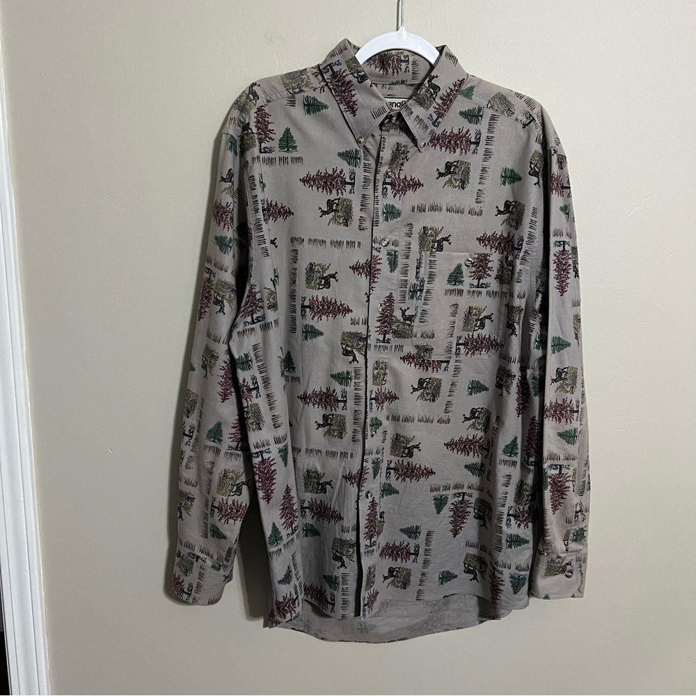 Vintage Wrangler 90s Deer Print Western Button Up Shirt size large